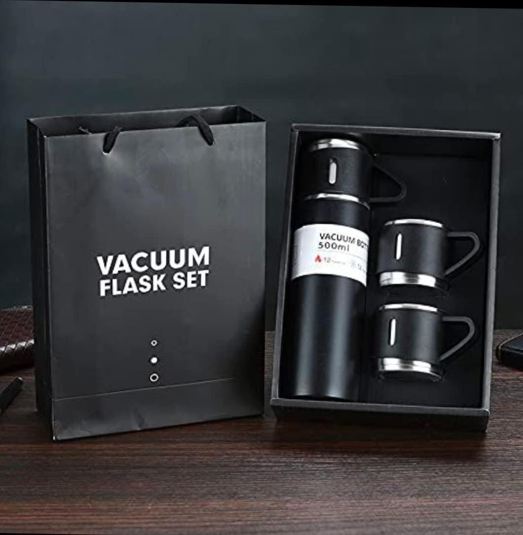 Stainless Steel Thermo Vacuum Insulated Bottle Water Flask Gift Set with Two Cups