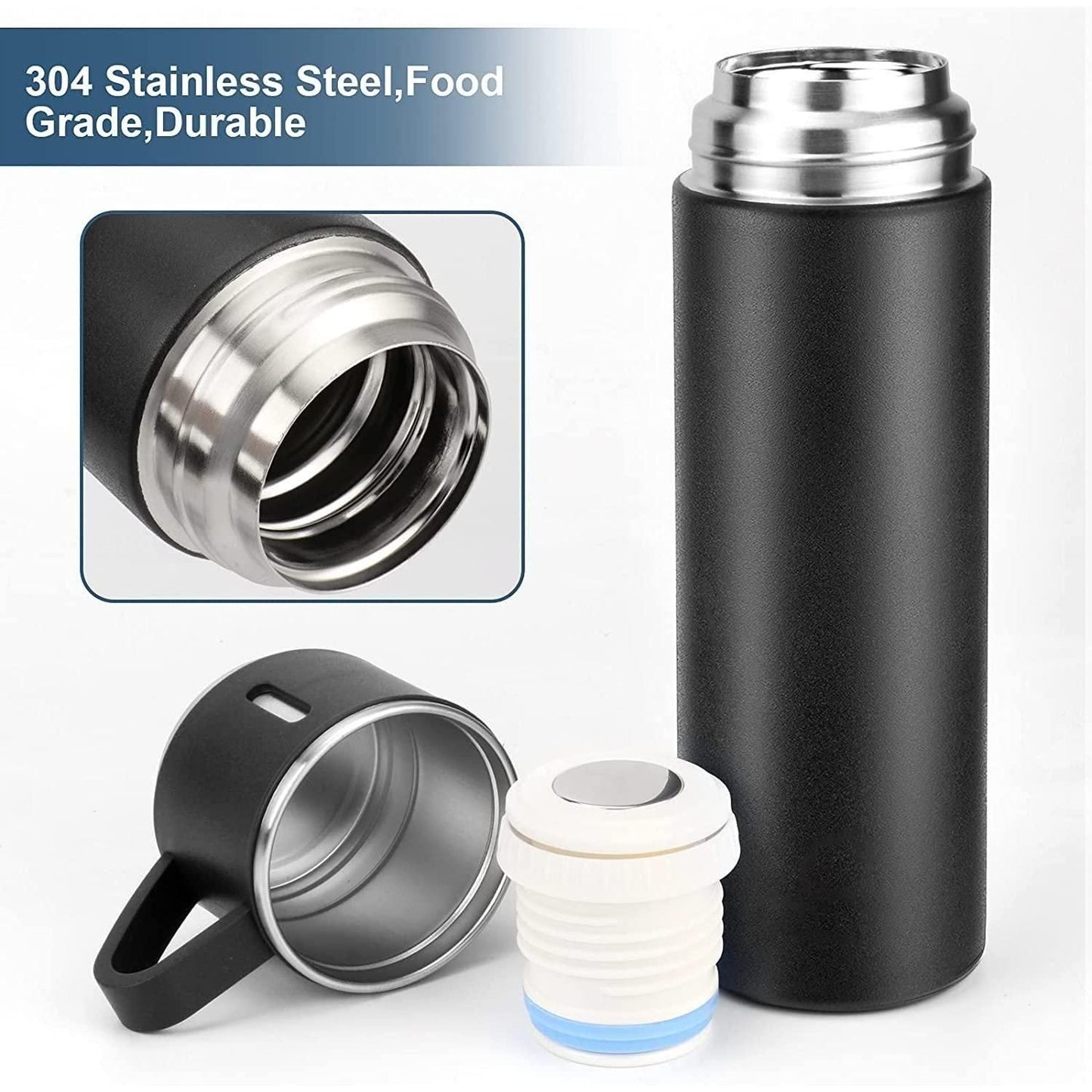 Stainless Steel Thermo Vacuum Insulated Bottle Water Flask Gift Set with Two Cups