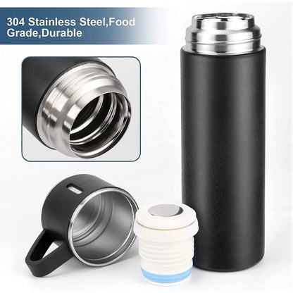 Stainless Steel Thermo Vacuum Insulated Bottle Water Flask Gift Set with Two Cups